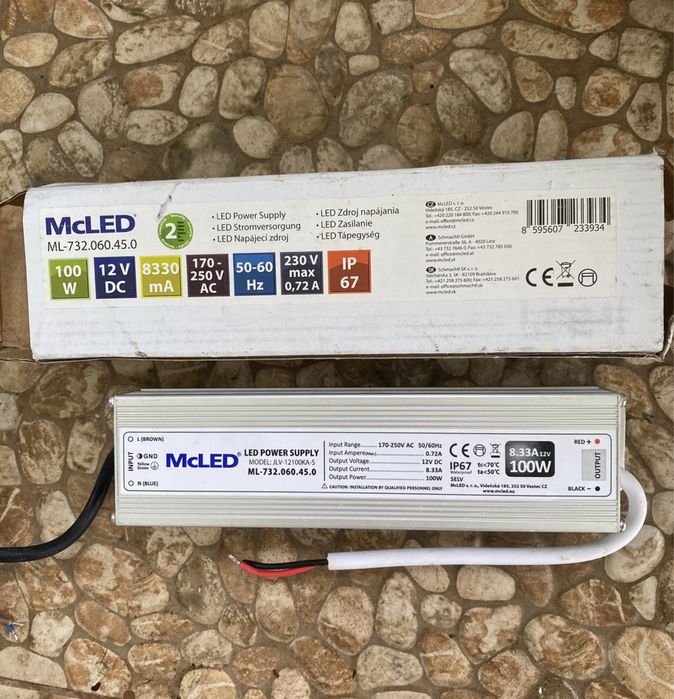 блок живлення для LED McLED 100W, 12V DC, IP67