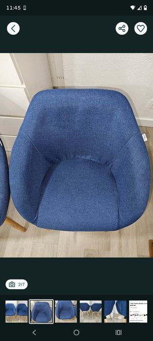 Conjunto de cadeiras almofadadas cor azul ganga