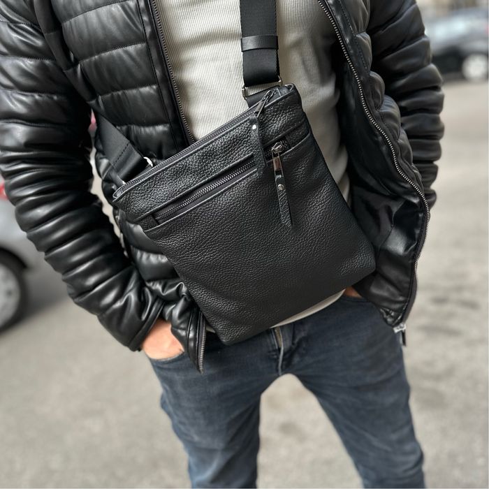 Сумка чоловіча Натуральна шкіра чорна Bucket leather