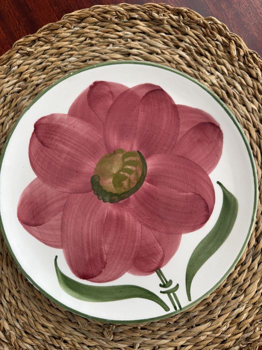Prato Decorativo OAL (Olaria de Alcobaça) - Pintado à Mão - Flor Rosa