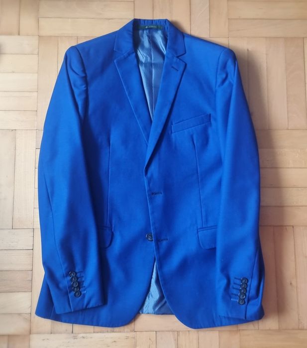 Garnitury męski niebieski habrowy elegancki w bardzo dobrym stanie