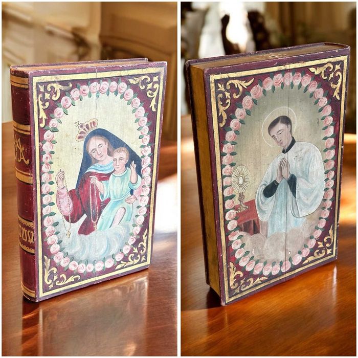 XIX przedwojenna polska ikona ludowa Matka Boska Stanisław Kostka