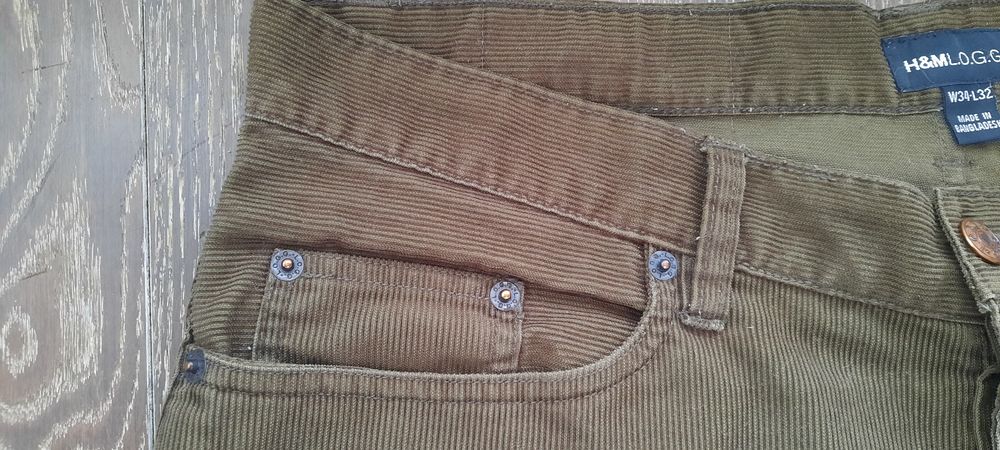 Spodnie H&M sztruks khaki W34 L32