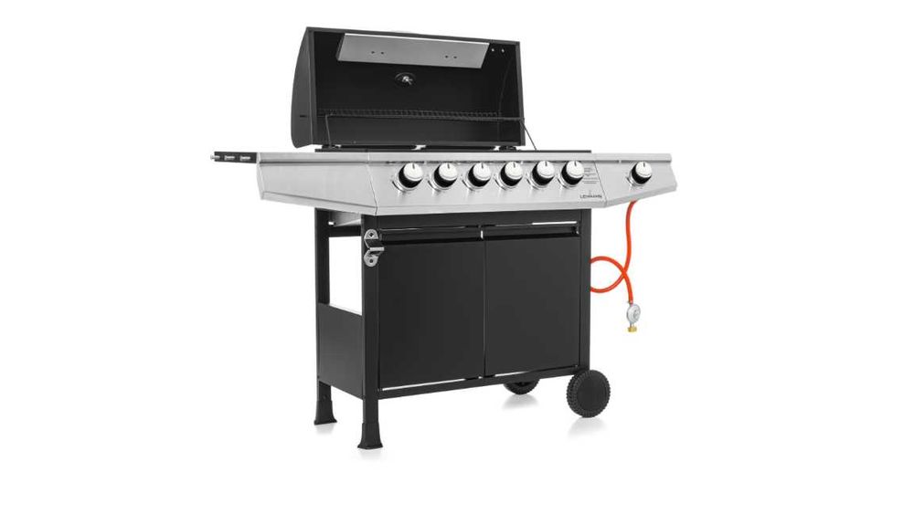 Grill gazowy ogrodowy żeliwny Lehmann Vegas ruszt 6+1 srebrny