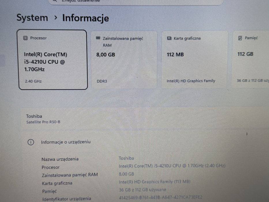 Laptop Toshiba Satellite R50-B i5/8GB/120SSD/Win11