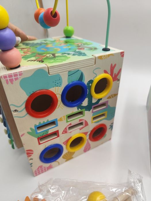 Kostka edukacyjna drewniana 7w1 sorter cymbalki labirynt dla dzieci