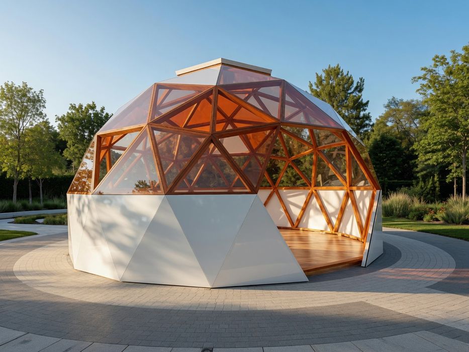 Kopuła geodezyjna 35 m² | Konstrukcja drewniana | Szklarnia | Zadaszenie basenu | Kawiarnia