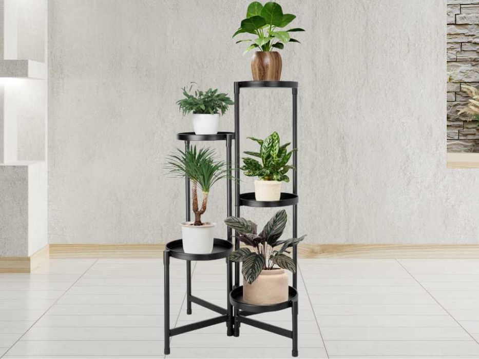 Kwietnik Stojak Metalowy na Kwiaty Dekoracje 5 Półek Czarny 80cm