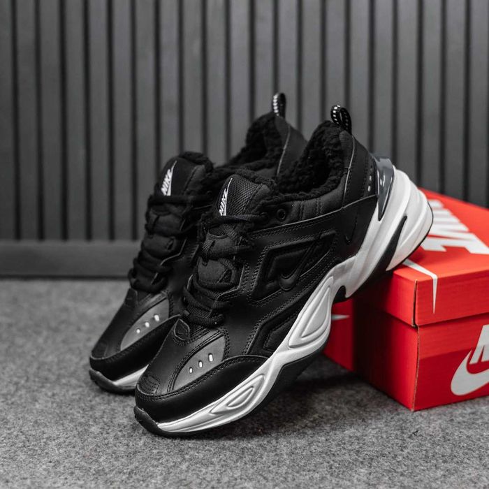 Кросівки з хутром Nike M2K Tekno Black/White premium зимові