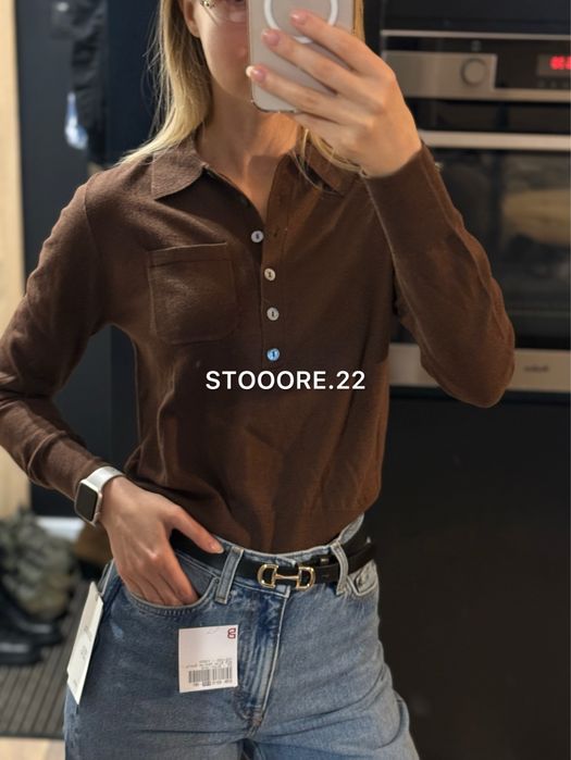 Коричневий лонгслів поло Zara, вовняне поло зара - розмір S, M