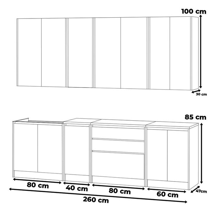 Kuchnia Nowoczesna Skandynawska Bella 2.6m Zestaw Kuchenny Modułowy