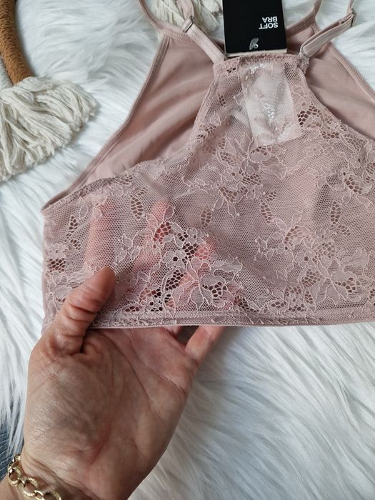 Miękki,  welurowy biustonosz,  koronkowym tyłem, h&m S