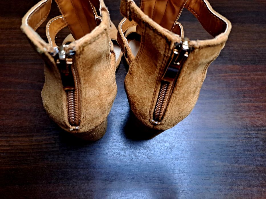 Sandały zamsz słupek camel 37 karmel sexy