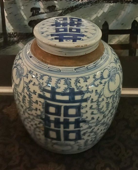 Bonito e grande Pote em Porcelana Chinesa, Dupla Felicidade, sec.xix,