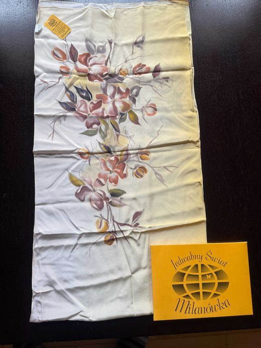 Nowa! Apaszka jedwabna, szal Milanówka-100% jedwab, ręcznie malowany