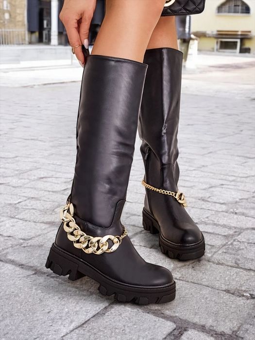 36 37 38 kozaki 39 40 41 na platformie ze złotym łańcuchem ocieplane