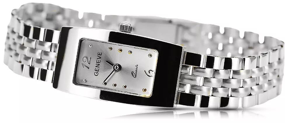 Damską zegarek z białego złota 14k 585 prostokątny z bransoletą Geneve lw090w&lbw008w Katowice Śląsk biżuteria