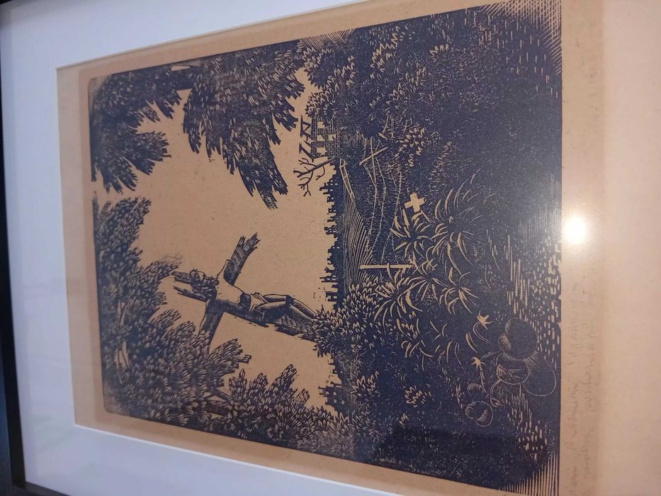 Autorska grafika z dedykacją zniszczona Warszawa