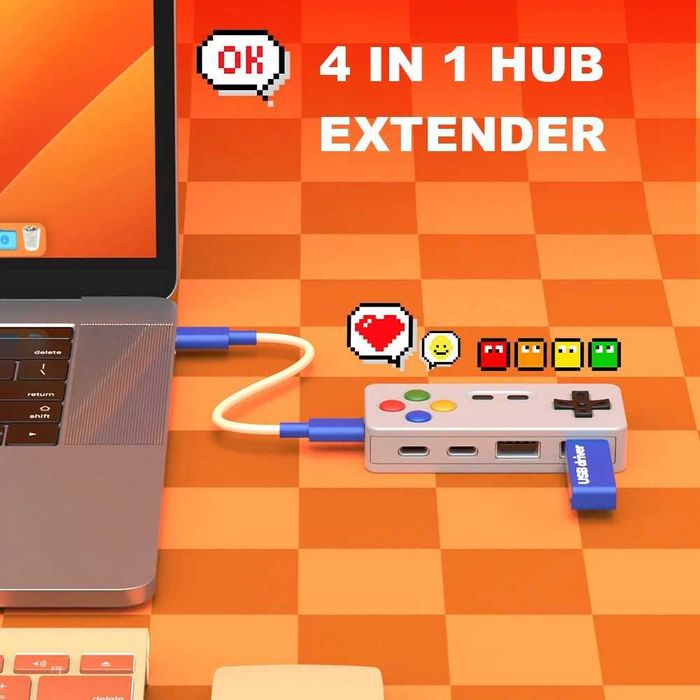 NOVO - AITALK Hub USB RetroGaming - 4 Portas - 2 USB-A + 2 USB-C