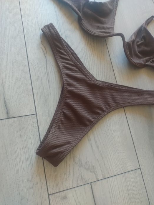Bikini strój kąpielowy dwuczęściowy tankini thong stringi sexy brązowy