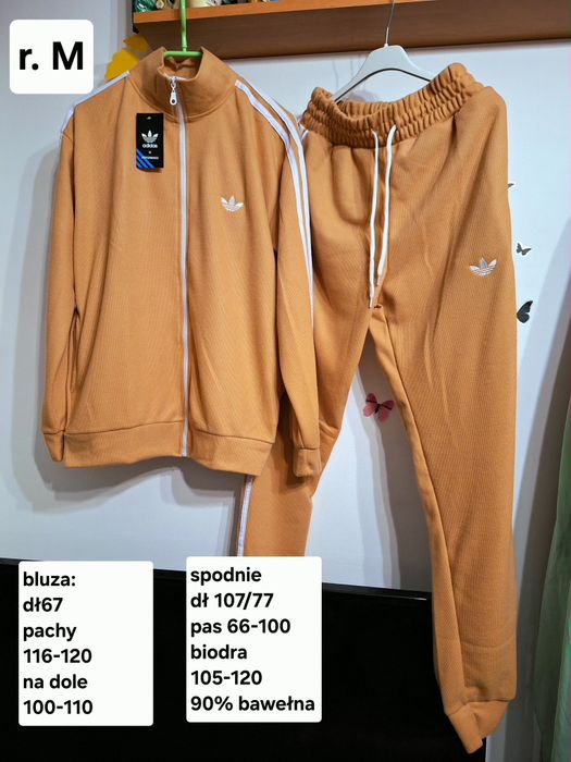 Stylowy dres damski komplet miodowy/musztardowy prążek r. M