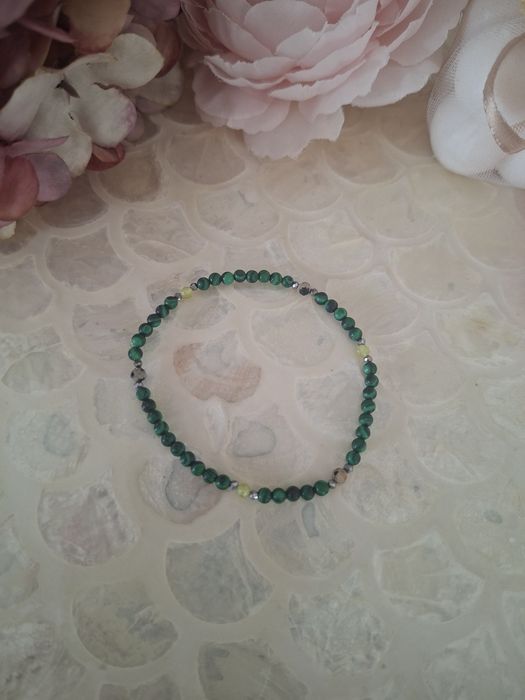 Bransoletka handmade z naturalnych kamieni jadeit malachit hematyt jaspis dalmatyński