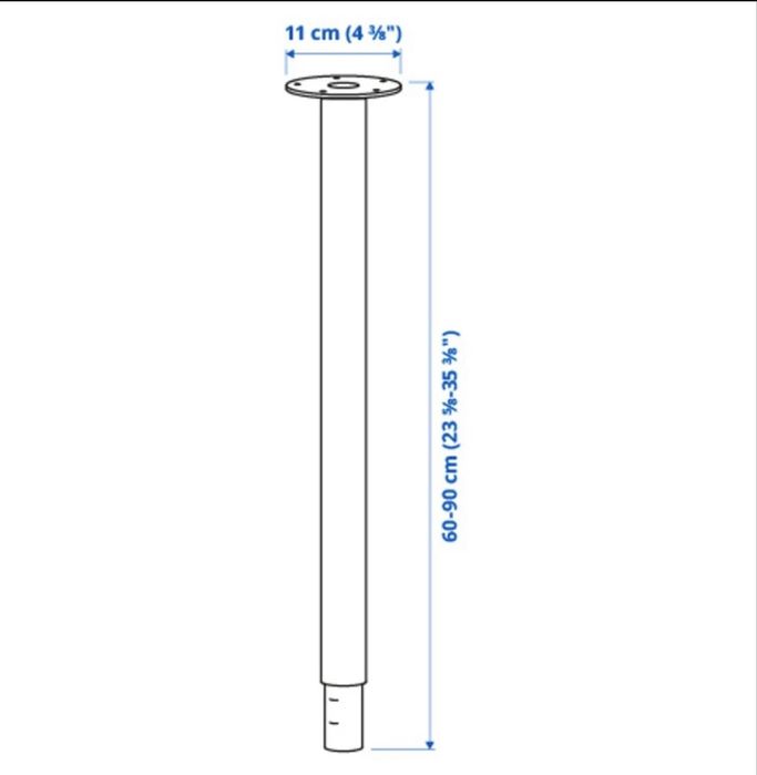 2 Pés para mesa metalicos regulaveis 60-90cm de altura Ikea