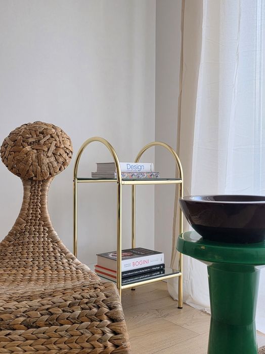 Stylowy barek stolik półka lata 80 vintage lustrzany metalowy