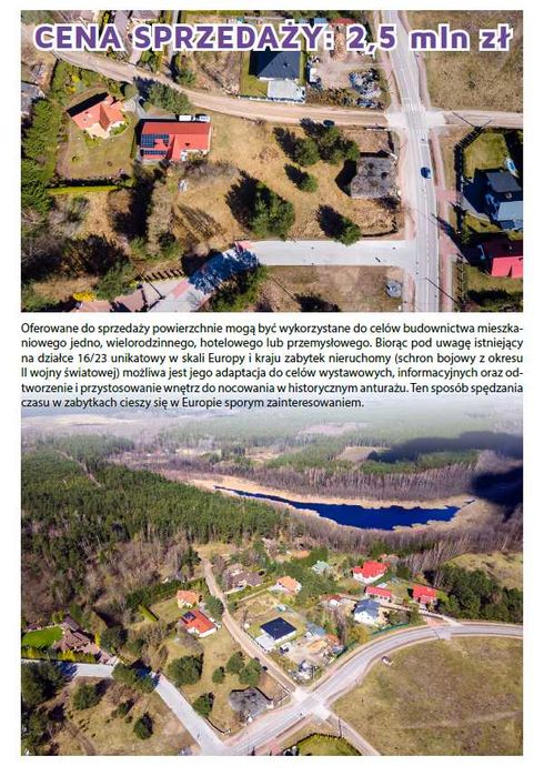 Unikatowa działka inwestycyjna z zabytkowym schronem B. Werk 49 – Pisz, Mazury.
