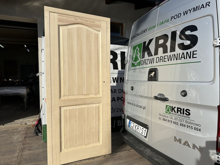 Drzwi drewniane bezprzylgowe OD RĘKI łuk łukowe z futryną  POLSKA