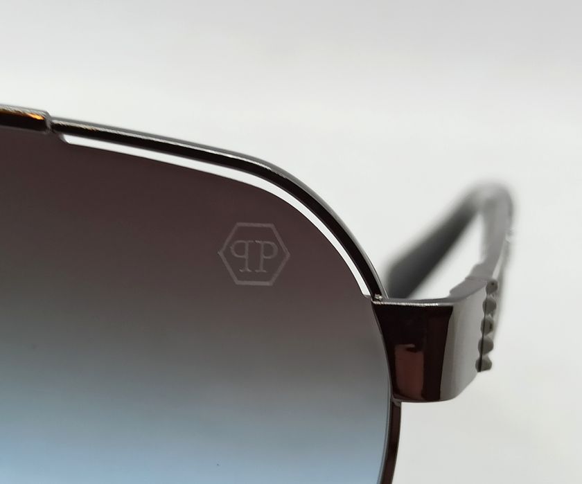 Philipp Plein очки капли мужские серо голубой градиент в сером металле