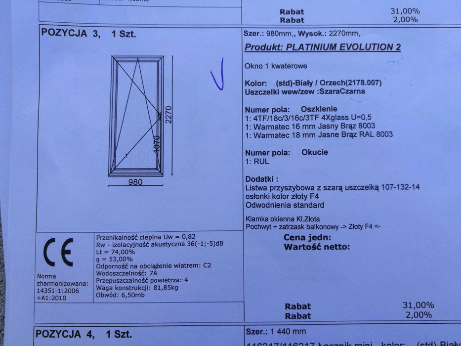 Okno oknoplast platinium evolution 3szyby 98x227 orzech