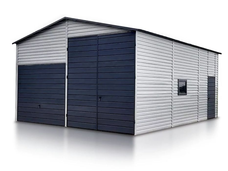 Hala stalowa 6x8 m - Dach dwuspadowy, Bramy dwuskrzydłowa i uchylna, A