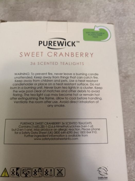 Ароматизовані чайні свічки Purewick Sweet Cranberry (Aldi), 36 шт.