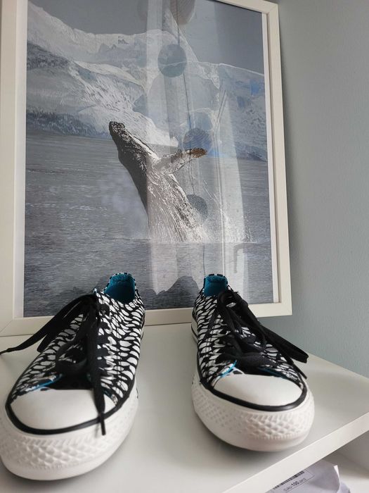 Nowe Converse all star czarno-białe animal pattern print z niebieskim