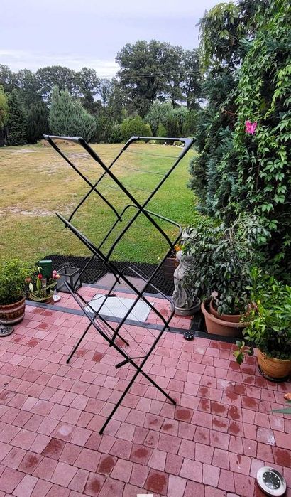 Zestaw 2w1 XXL Mocna Suszarka Balkonowa Trzypoziomowa + Kosz Na Pranie