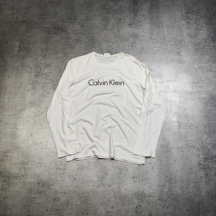 MĘSKA Koszulka Długi Rękaw Bluzka Biała Bawełna Calvin Klein Elegancka