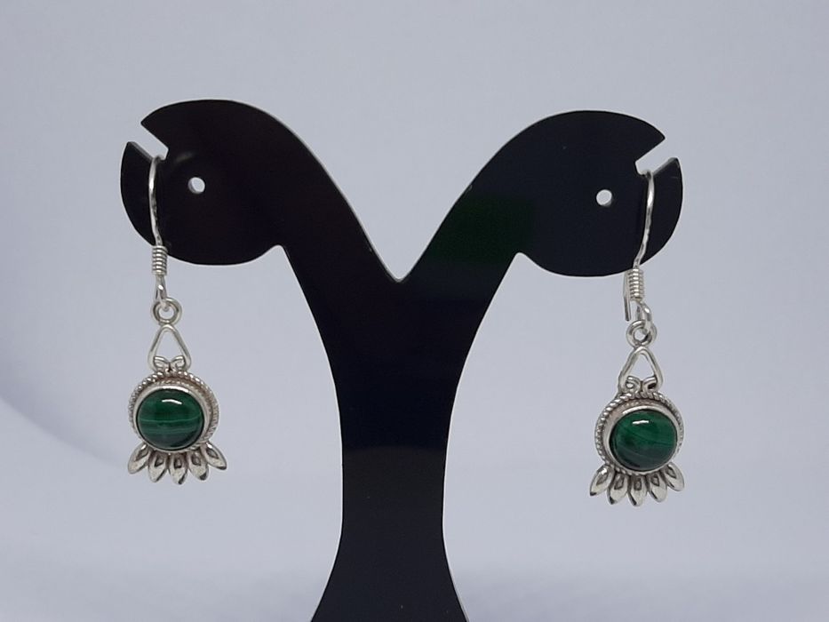 Kolczyki ze srebra, srebro 925 z malachitem