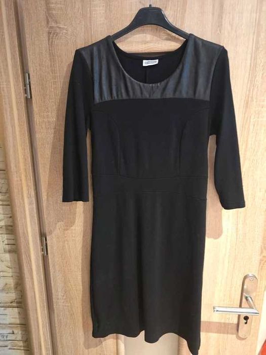 Czarna sukienka Street One wiskoza eko skóra biurowa oversize L/XL