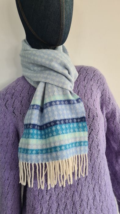 Szalik Szal 100% Lambswool Wełna Wool. Baby blue Błękitny Liliowy
