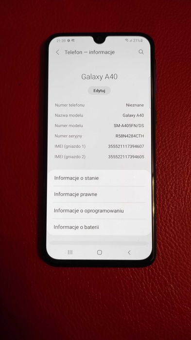 telefon smartfon Samsung Galaxy A40 64GB + ładowarka