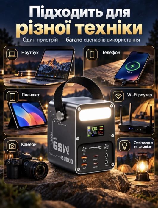 ‼️ Портативна зарядна станція G9 60000 mAh з LED-ліхтарем та дисплеєм | Power Bank | Для дому, телефону та подорожей‼️