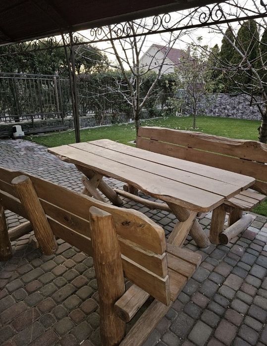 Дерев’яний садовий комплект (стіл + лавки 2)