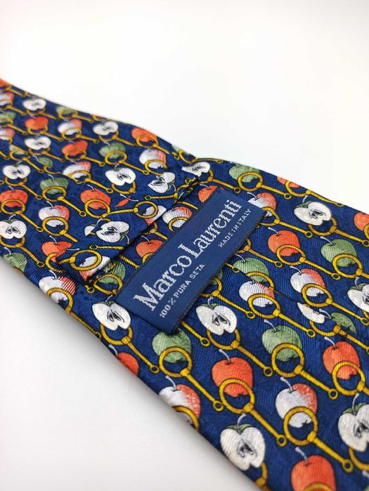 Marco Laurenti granatowy jedwabny krawat w owoce mpi166