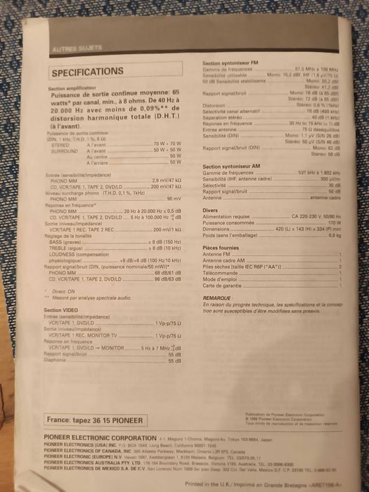 Amplituner Pioneer VSX-407RDS wzmacniacz radio