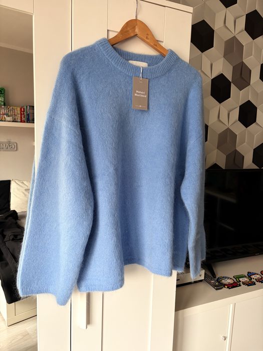Viralowy sweter H&M r. M 38 premium wełna moher nowy niebieski