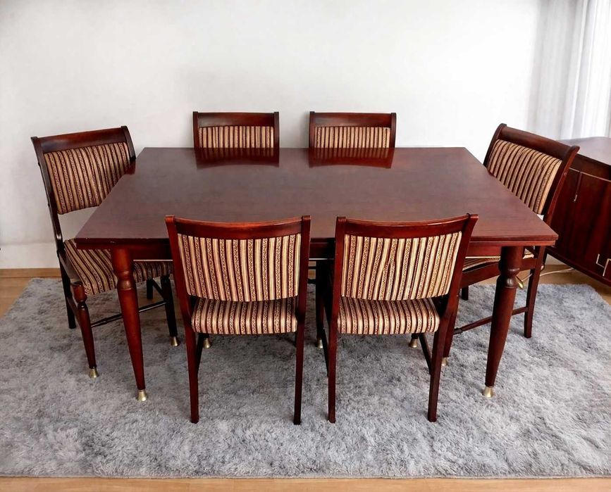 Solidny drewniany stół rozkładany + 6 krzeseł,  elegancki, klasyczny komplet PABIANICE