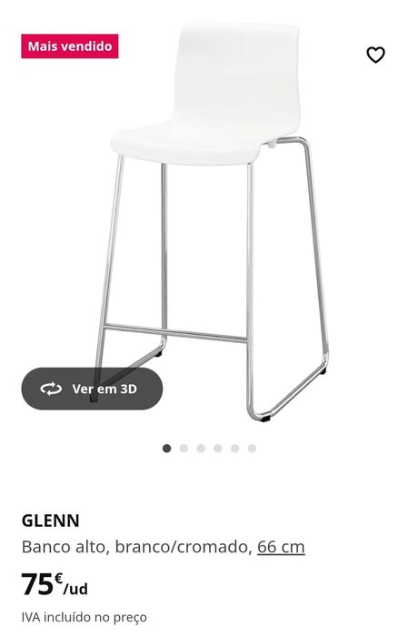 2 Bancos alto / cadeiras alta  IKEA GLENN
Banco alto, branco/cr