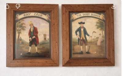 Conjunto de 2 Quadros Vintage – Temática Golfe – Moldura em Madeira