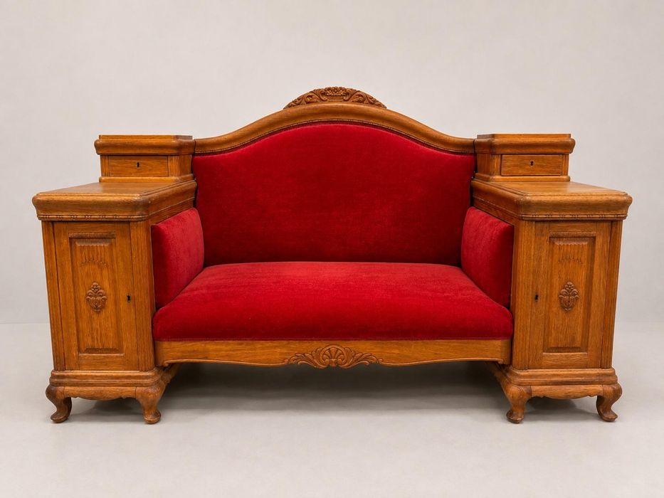 Piękna dębowa sofa kasetowa / eklektyczna / gabinetowa / dowóz wysyłka
